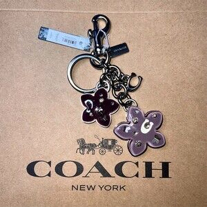 COACH Floral Cluster Bag Charm Women’s Purple Floral Wildflower Keychain NWT